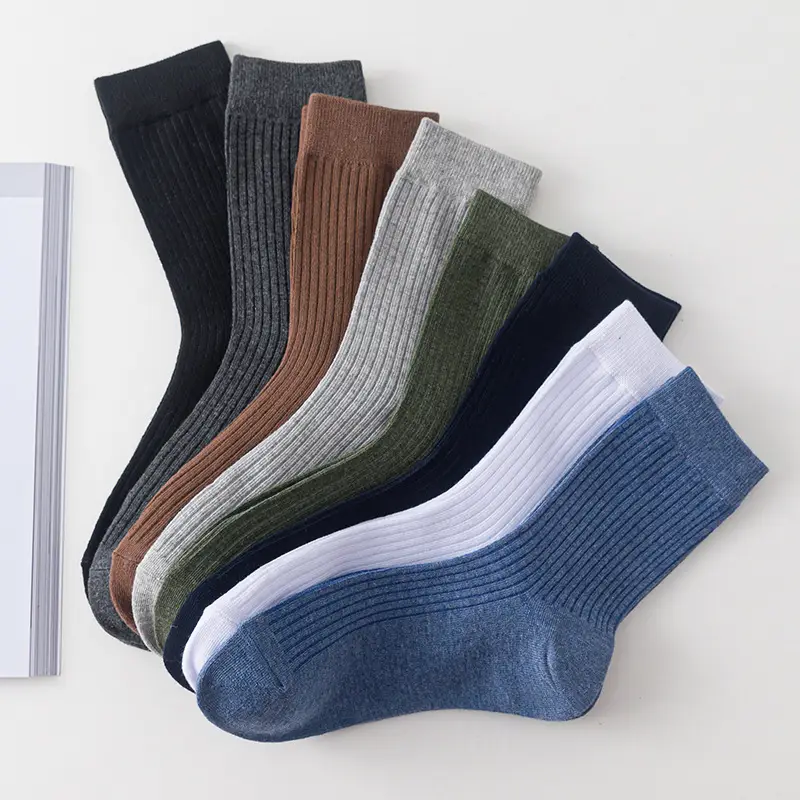 Men's Autumn and Winter Classic Drawstrip Men's Socks All-match Solid Color Cotton Men's Vertical Socks in stock