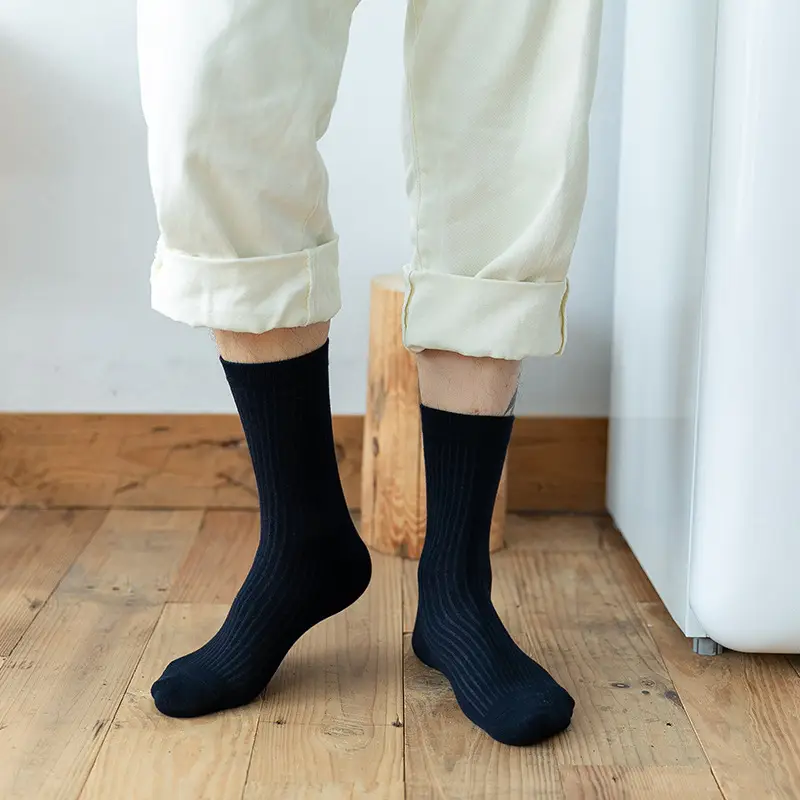 Men's Autumn and Winter Classic Drawstrip Men's Socks All-match Solid Color Cotton Men's Vertical Socks in stock