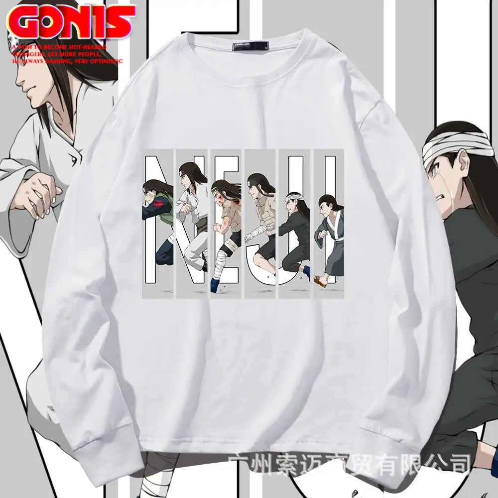 Men White Anime Print Long Sleeve T-Shirt - Image 11