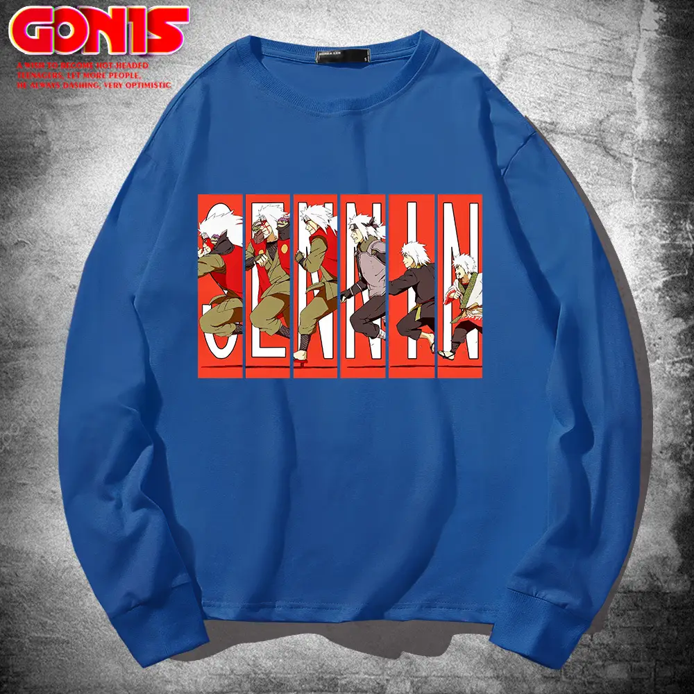 Men Long Sleeve T-Shirt Cartoon Graphic Navy Blue - Image 5