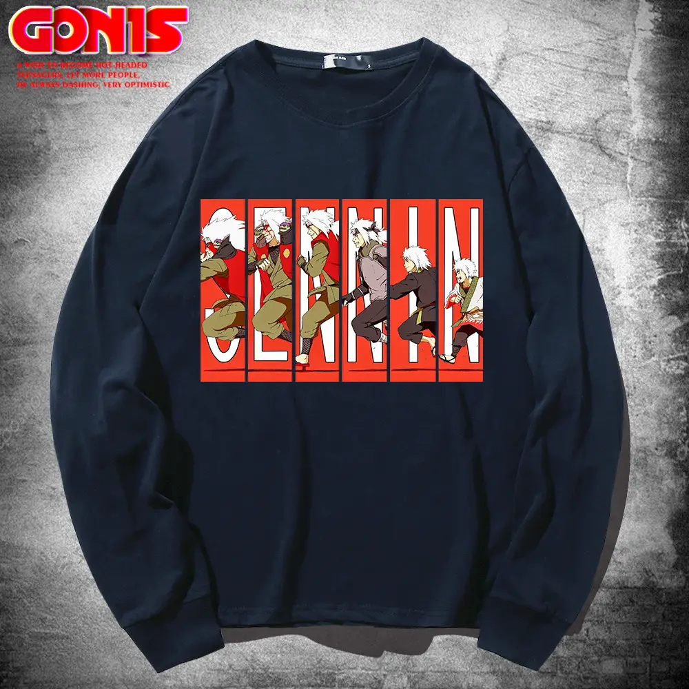 Men Long Sleeve T-Shirt Cartoon Graphic Navy Blue - Image 9