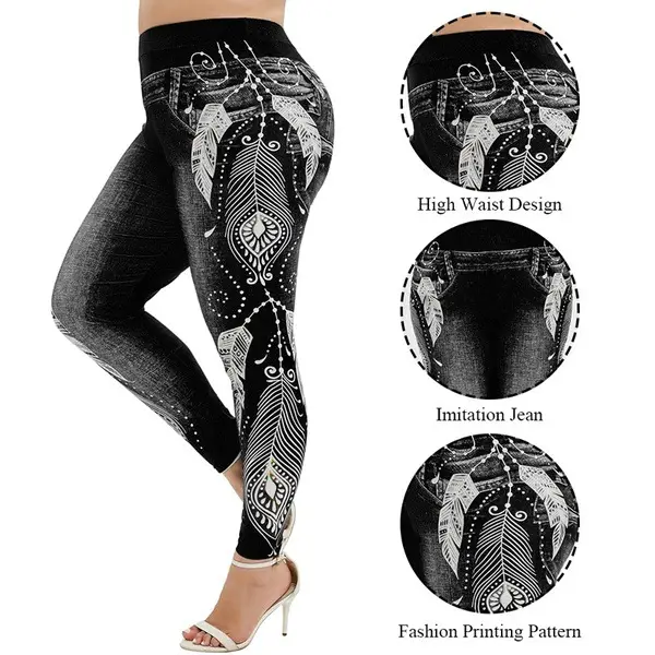 Blue Tie-Dye High Waist Hip Leggings Women — feature 3