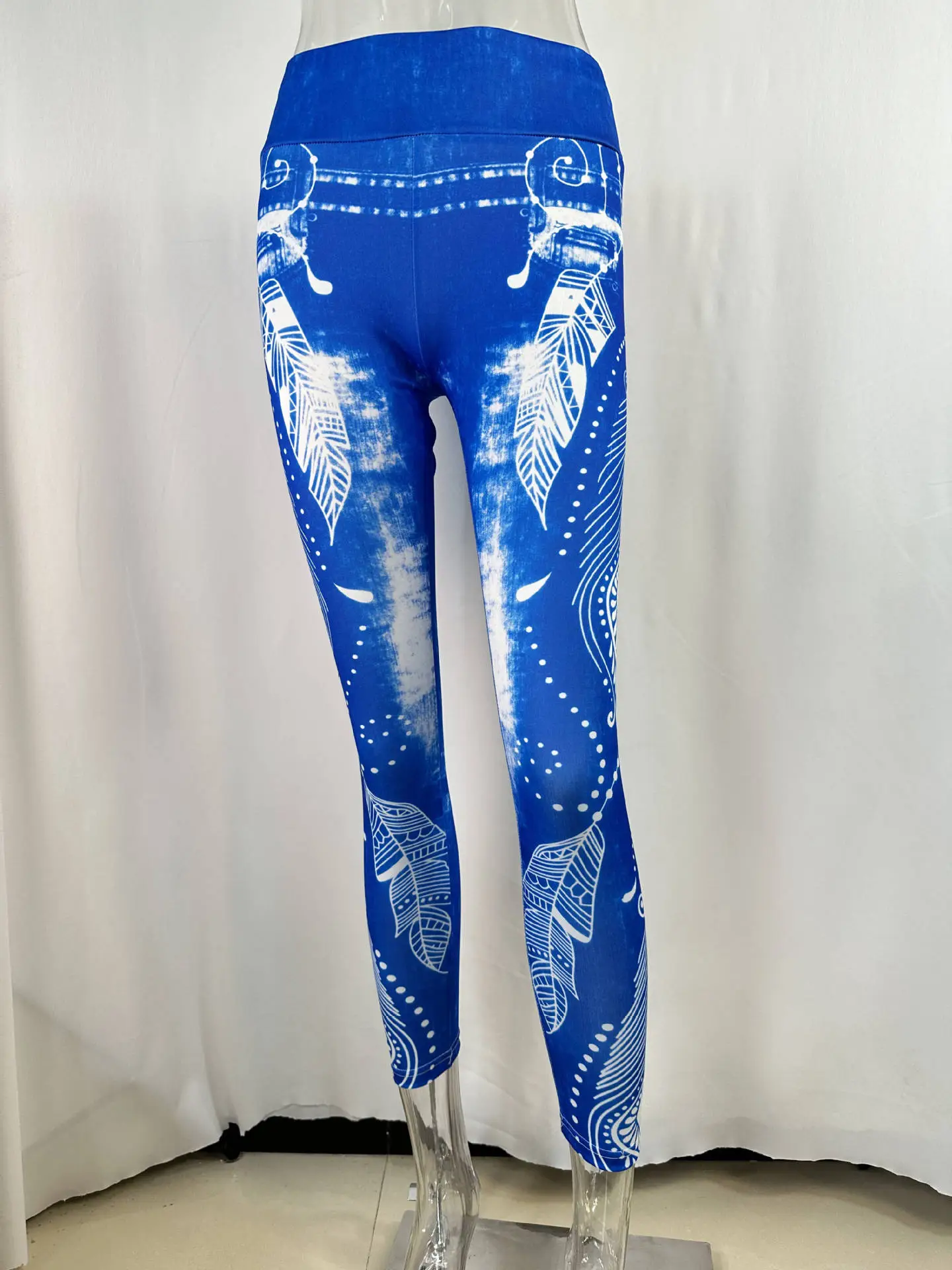 Blue Tie-Dye High Waist Hip Leggings Women - Image 4