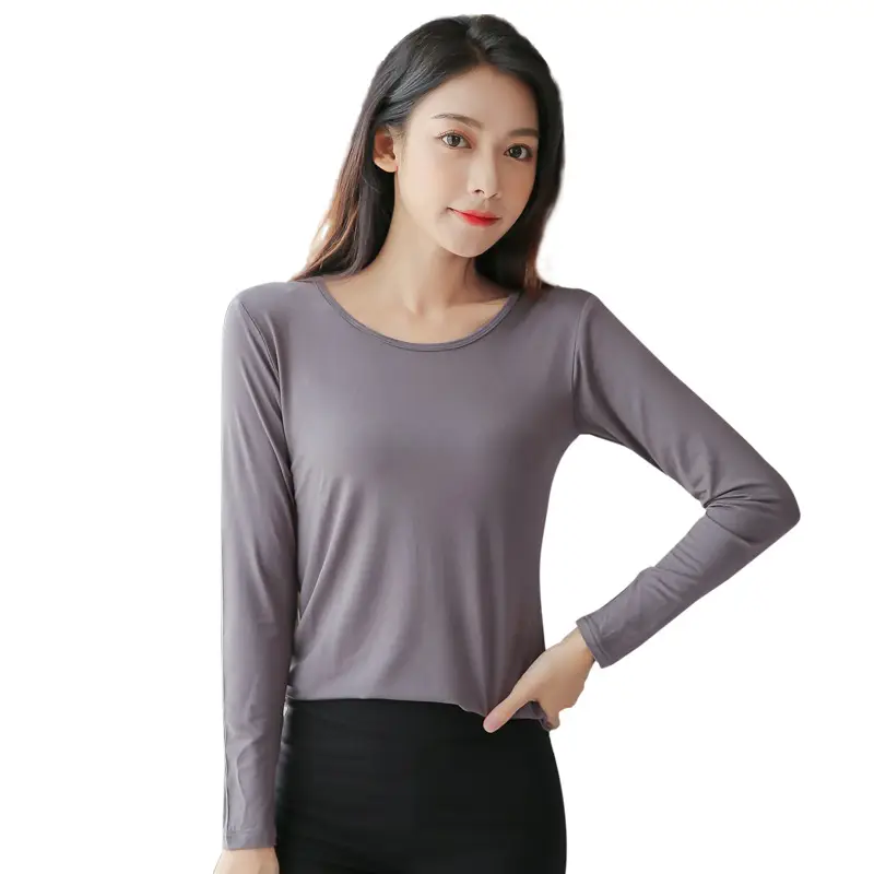 Men's Dark Coffee Modal Crewneck Long Sleeve Shirt - Image 23
