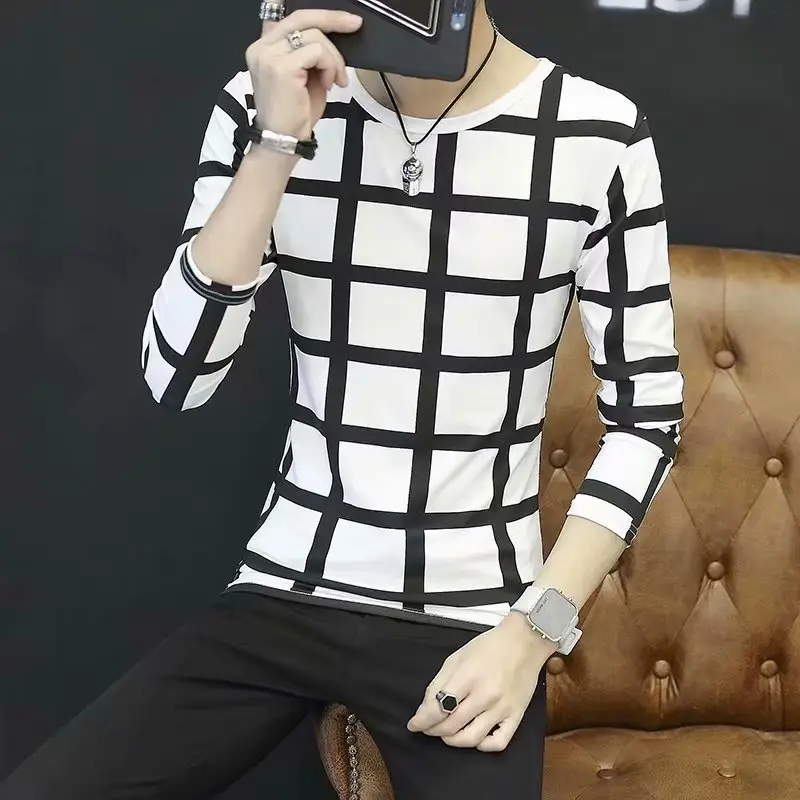Men Black Graphic Long Sleeve T-Shirt Slim Fit Casual Wear