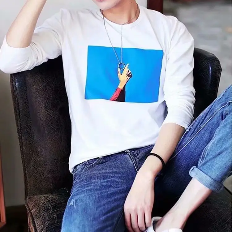 Men Black Graphic Long Sleeve T-Shirt Slim Fit Casual Wear