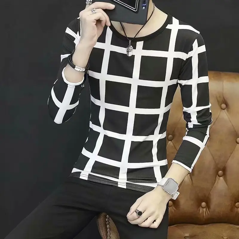 Men Black Graphic Long Sleeve T-Shirt Slim Fit Casual Wear