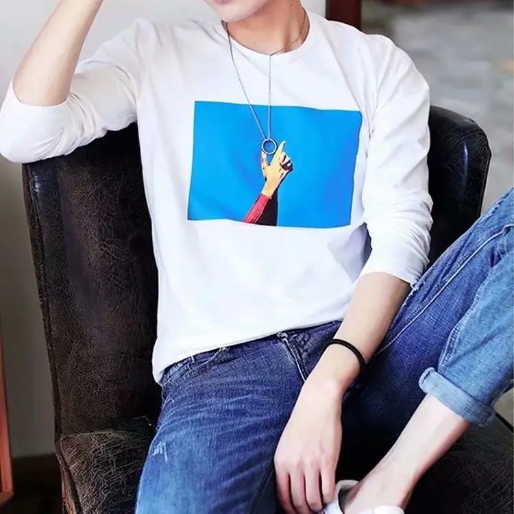 Men Black Graphic Long Sleeve T-Shirt Slim Fit Casual Wear