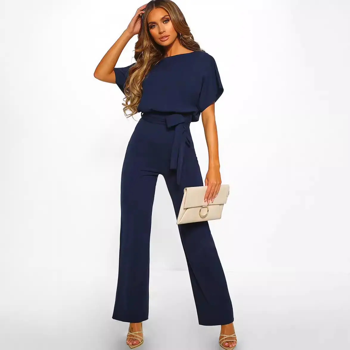 Red Lace-up Button Women's 2-Piece Jumpsuit Set - Image 6