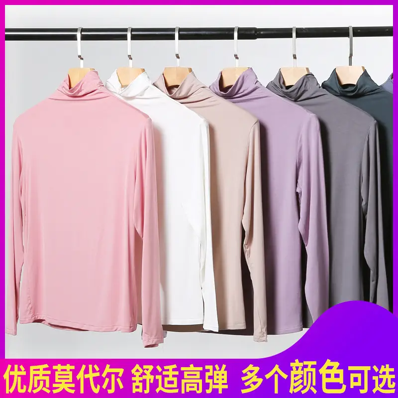 Women's Black Long Sleeve Mock Neck T-Shirt Solid Color - Image 11