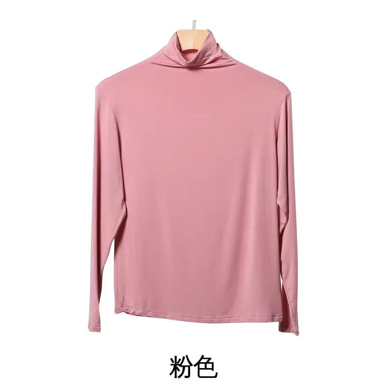 Women's Black Long Sleeve Mock Neck T-Shirt Solid Color - Image 4