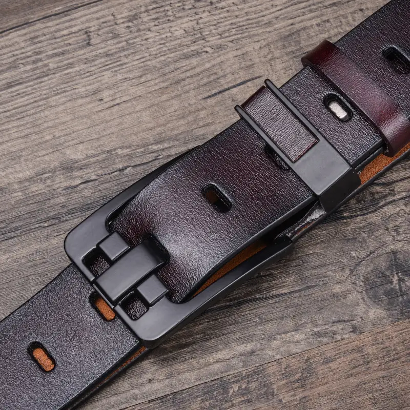 Men's Black Leather Belt with Silver Buckle