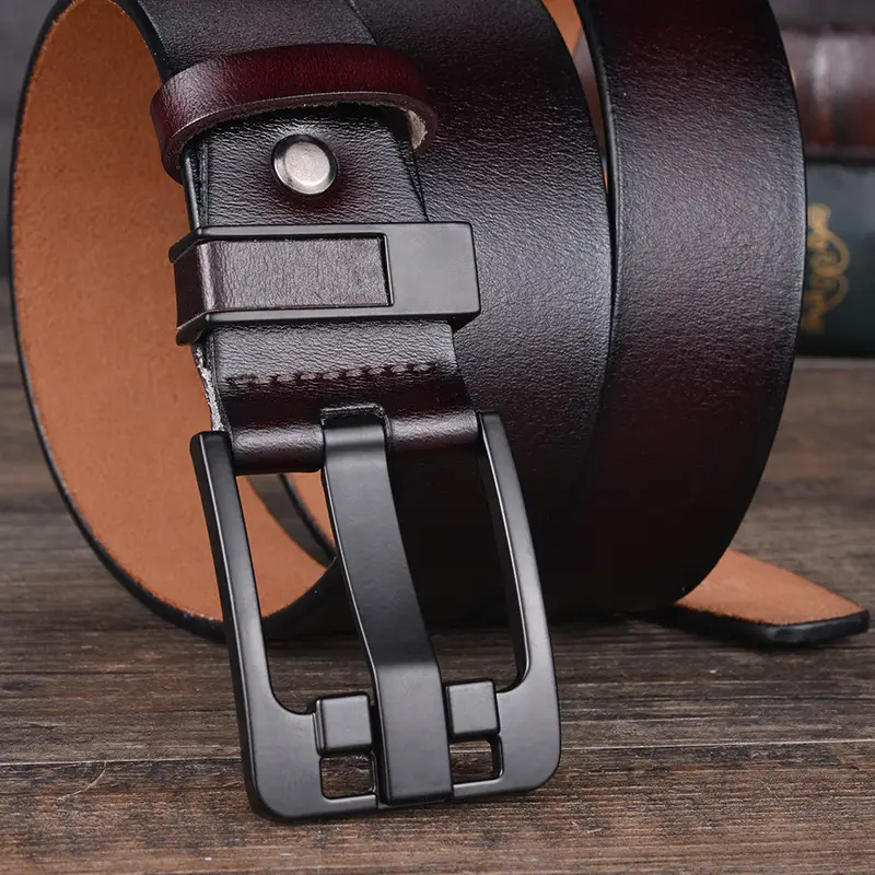 Men's Black Leather Belt with Silver Buckle