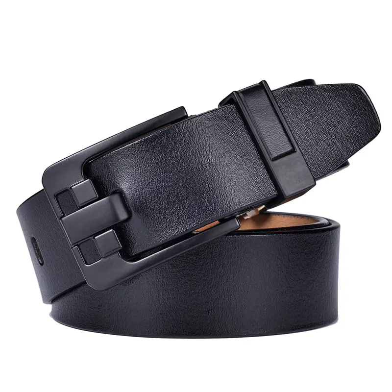 Men's Black Leather Belt with Silver Buckle