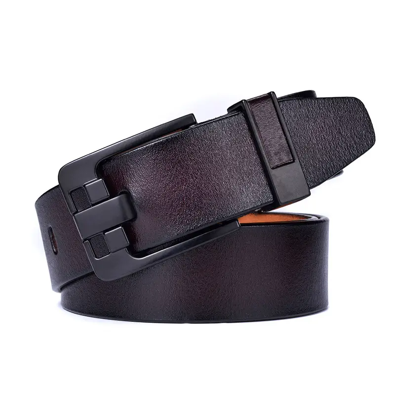 Men's Black Leather Belt with Silver Buckle