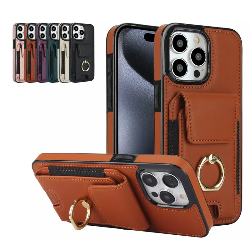 Elastic Ring Buckle Mobile Phone Leather Case 6 Colors