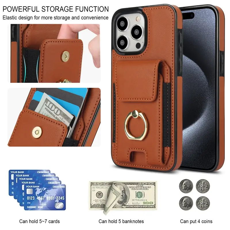 Elastic Ring Buckle Mobile Phone Leather Case 6 Colors