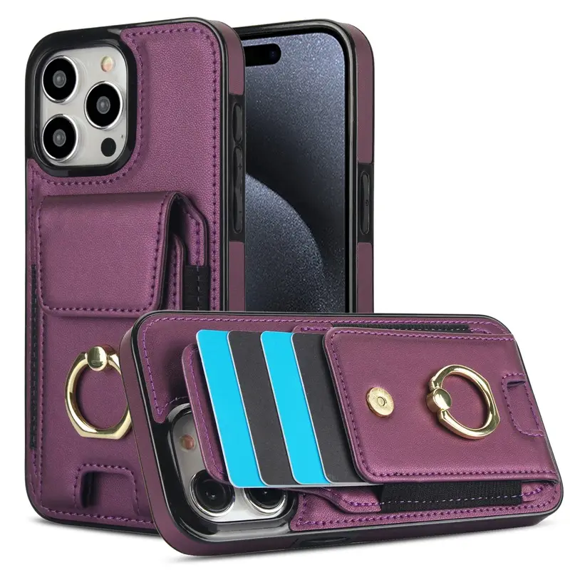 Elastic Ring Buckle Mobile Phone Leather Case 6 Colors