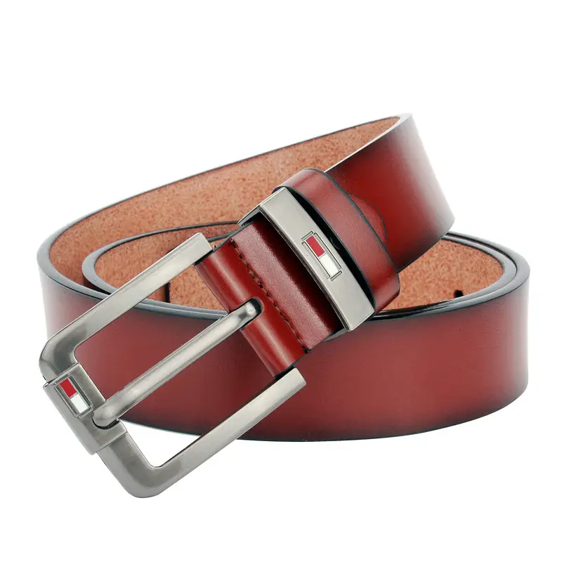 Men's Black Leather Belt with Vintage Pin Buckle