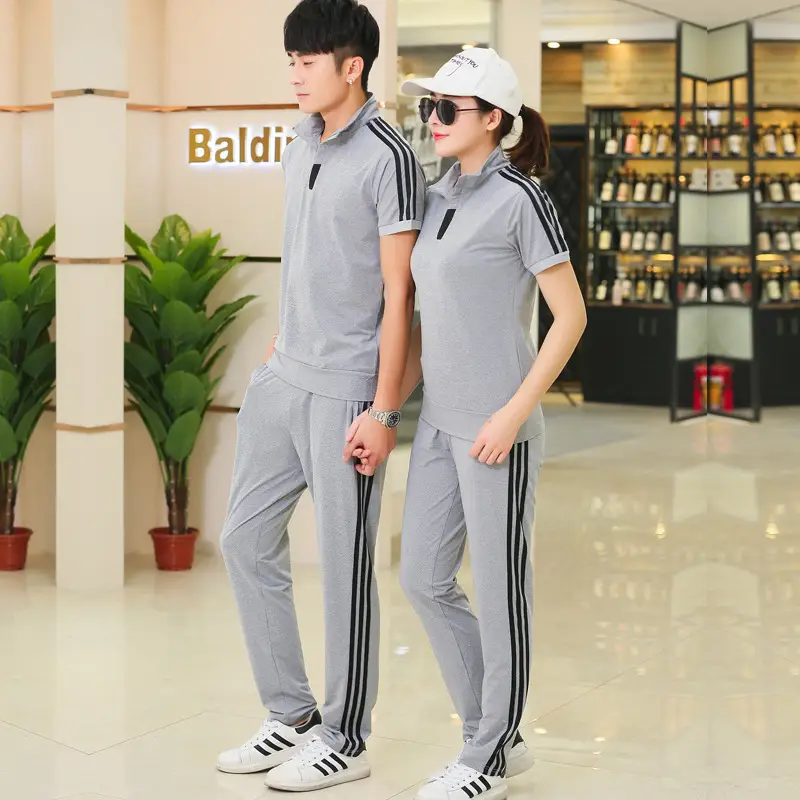 Women Gray Red Striped Polo Track Suit Summer Casual - Image 6