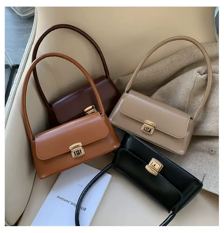 Black Korean Style Women's Shoulder Bag with Gold Clasp — feature 6