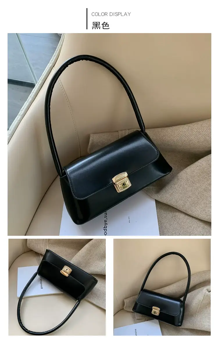 Black Korean Style Women's Shoulder Bag with Gold Clasp — feature 76