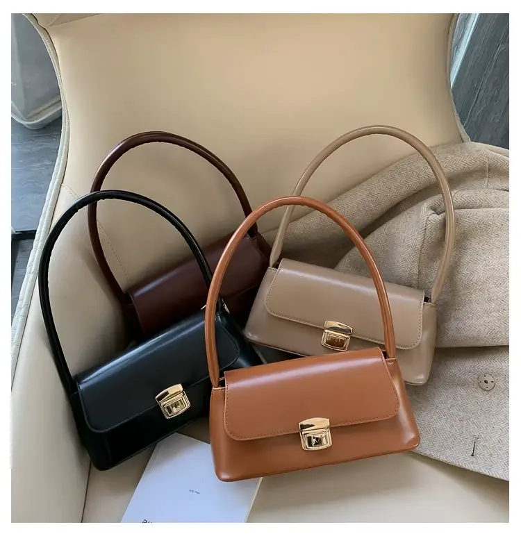 Black Korean Style Women's Shoulder Bag with Gold Clasp — feature 8