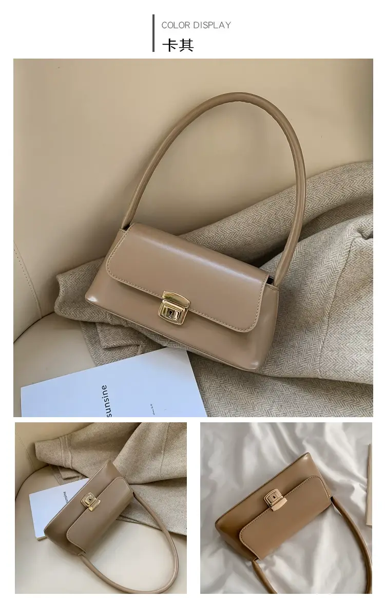 Black Korean Style Women's Shoulder Bag with Gold Clasp — feature 80