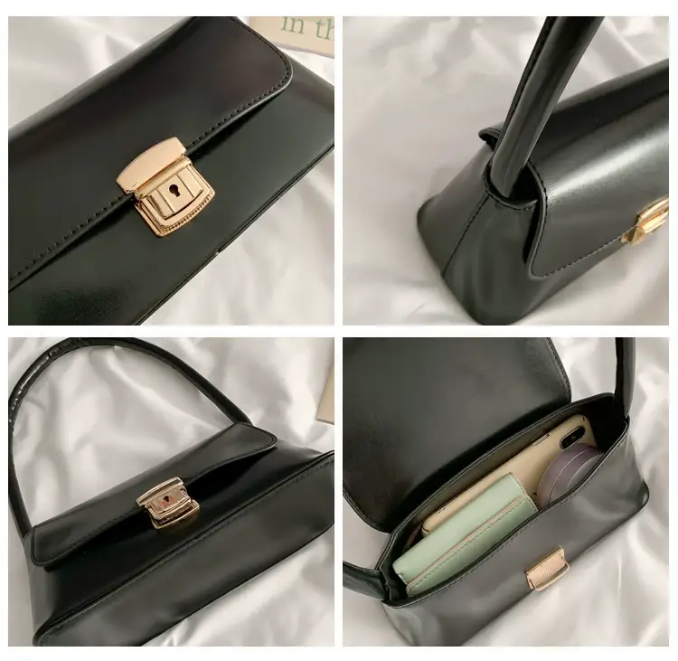 Black Korean Style Women's Shoulder Bag with Gold Clasp — feature 86