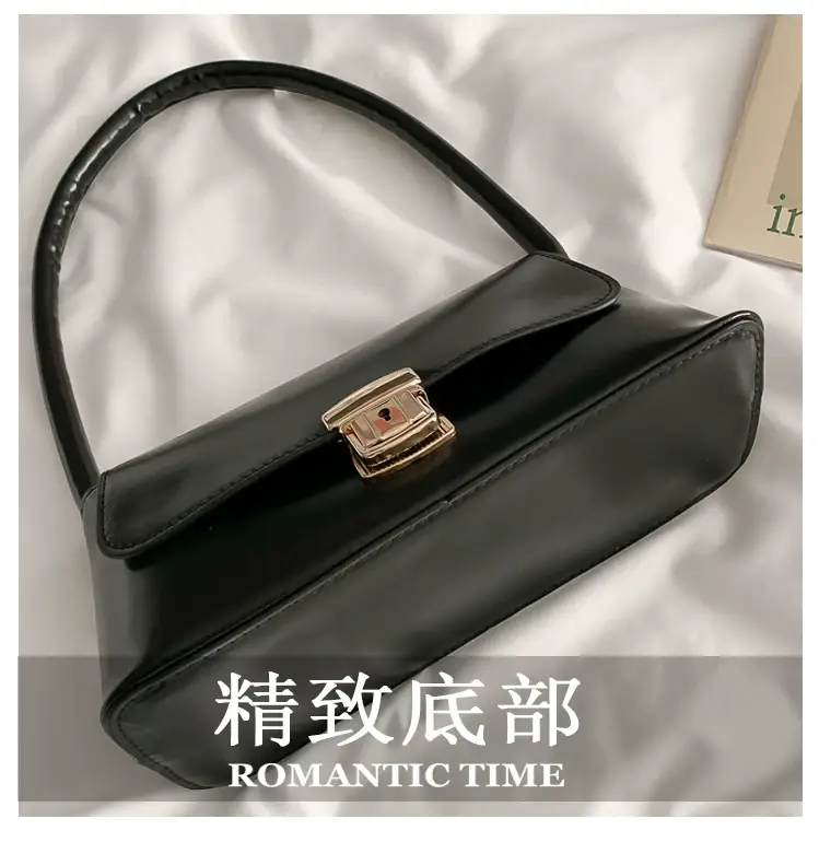 Black Korean Style Women's Shoulder Bag with Gold Clasp — feature 88