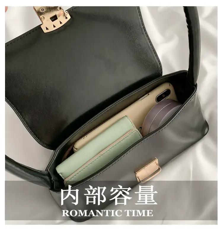 Black Korean Style Women's Shoulder Bag with Gold Clasp — feature 90