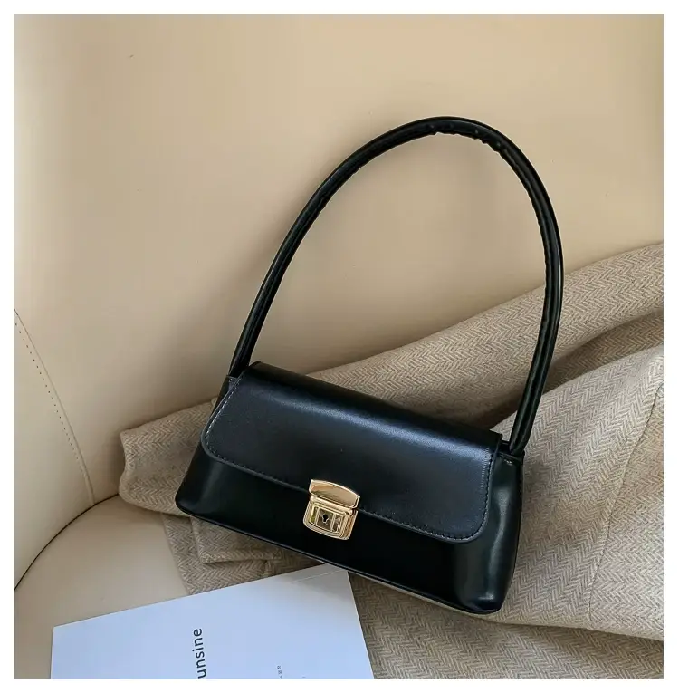 Black Korean Style Women's Shoulder Bag with Gold Clasp — feature 99