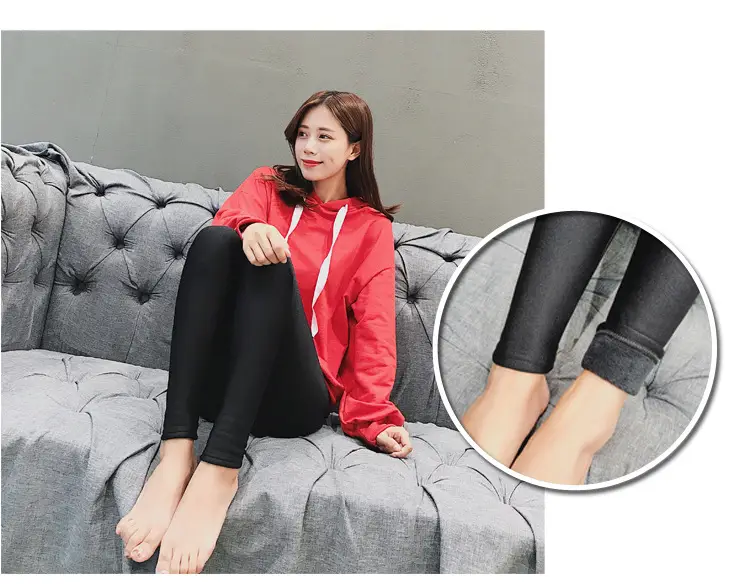 Women Fleece Cropped High Waist Leggings Black — feature 18