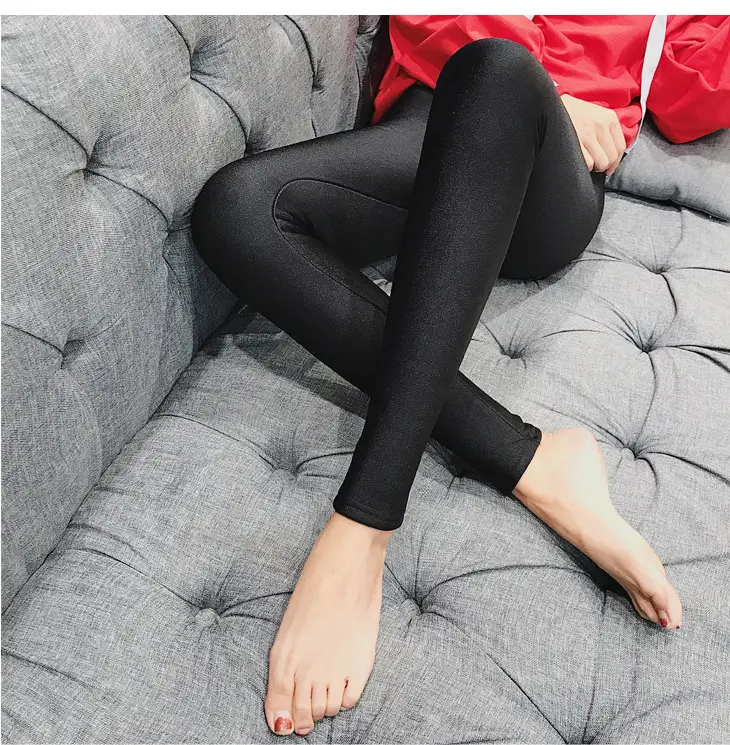 Women Fleece Cropped High Waist Leggings Black — feature 19