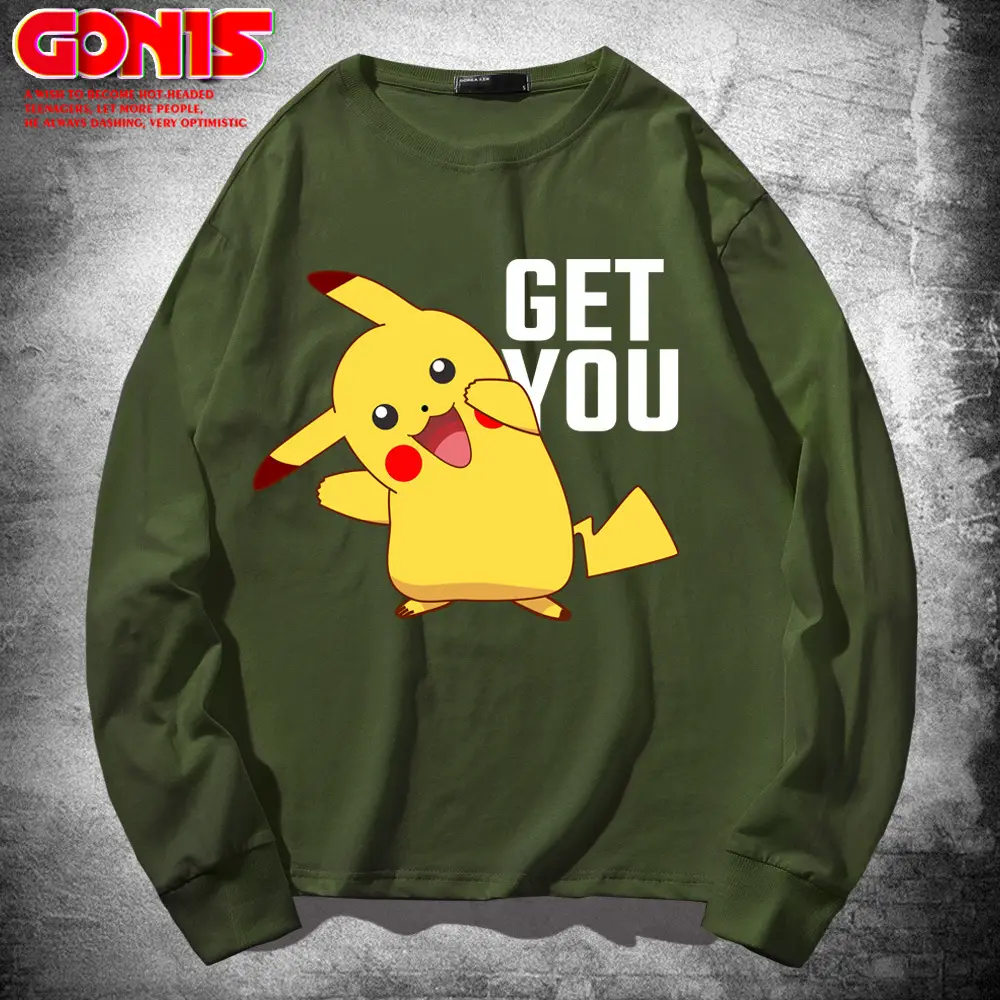 Pikachu Get You Sweatshirt Green Cotton Long Sleeve