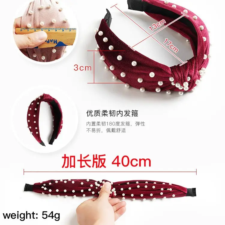 Brown Velvet Pearl Knot Headband for Women - Image 13