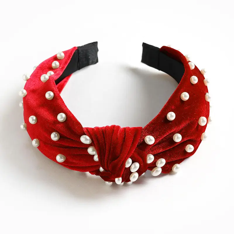Brown Velvet Pearl Knot Headband for Women - Image 9