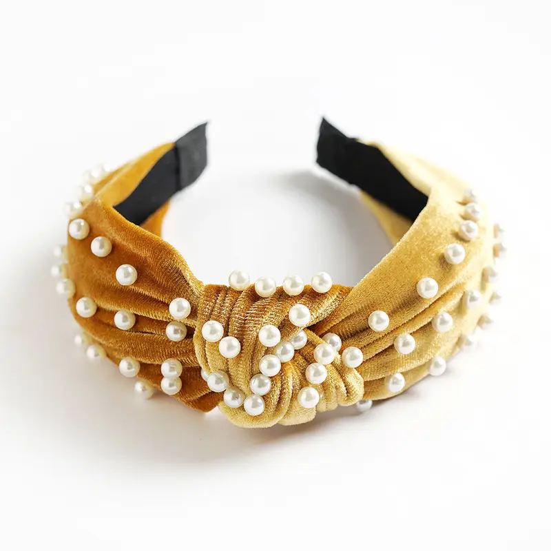 Brown Velvet Pearl Knot Headband for Women - Image 10
