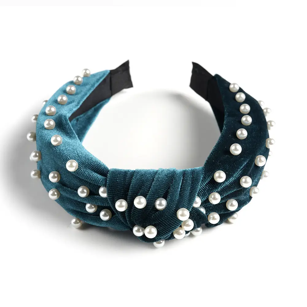 Brown Velvet Pearl Knot Headband for Women - Image 11