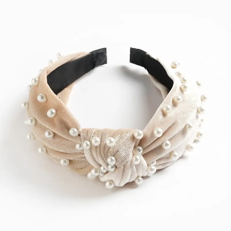 Brown Velvet Pearl Knot Headband for Women - Image 7