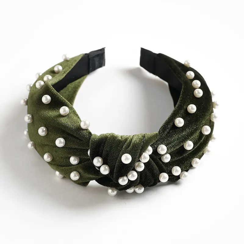 Brown Velvet Pearl Knot Headband for Women - Image 8