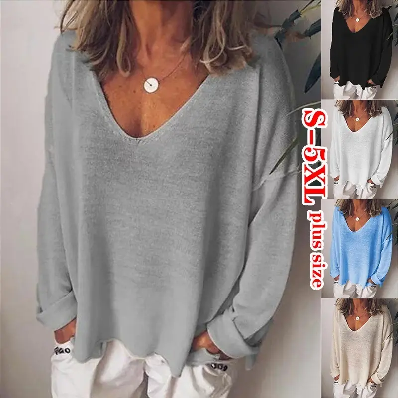 Blue V-Neck Long Sleeve Women's T-Shirt - Image 10
