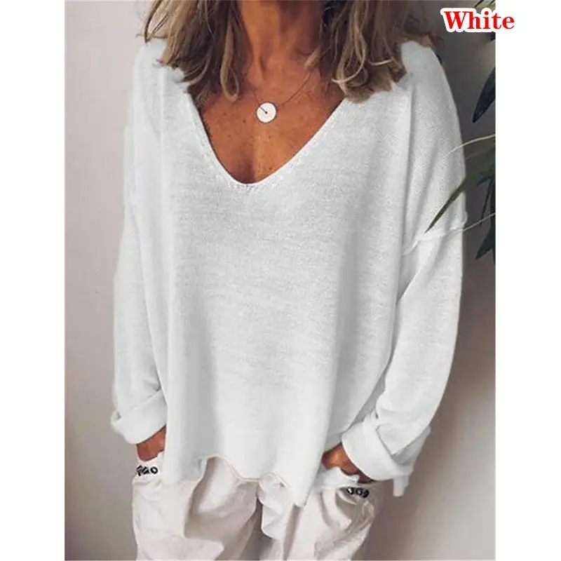 Blue V-Neck Long Sleeve Women's T-Shirt - Image 14