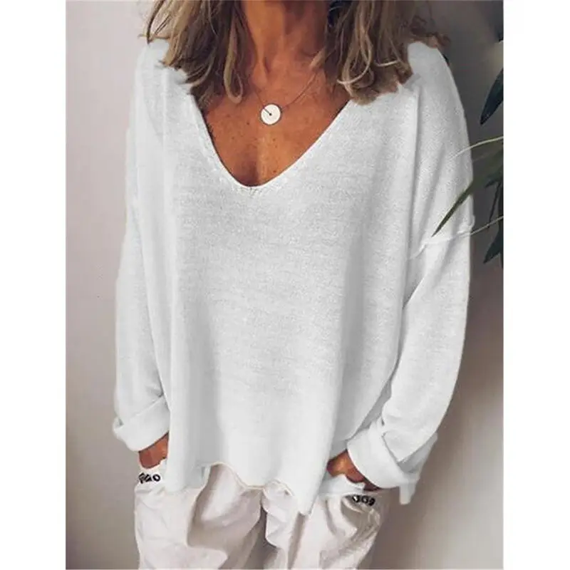 Blue V-Neck Long Sleeve Women's T-Shirt - Image 6