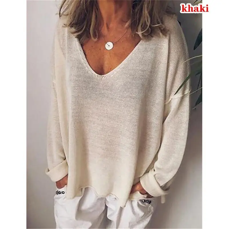 Blue V-Neck Long Sleeve Women's T-Shirt - Image 9