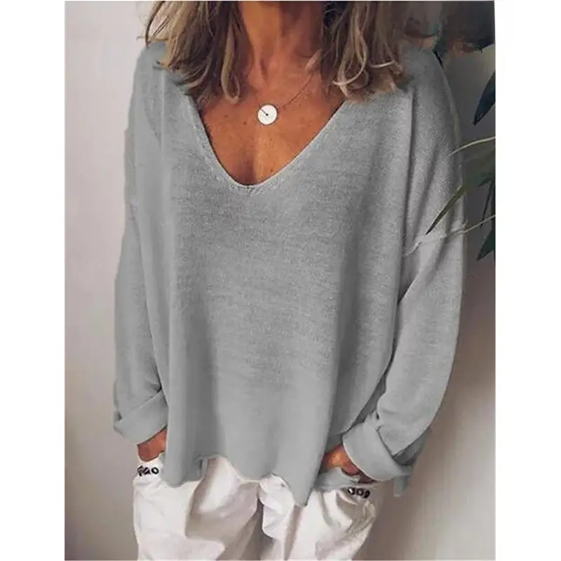 Blue V-Neck Long Sleeve Women's T-Shirt - Image 3