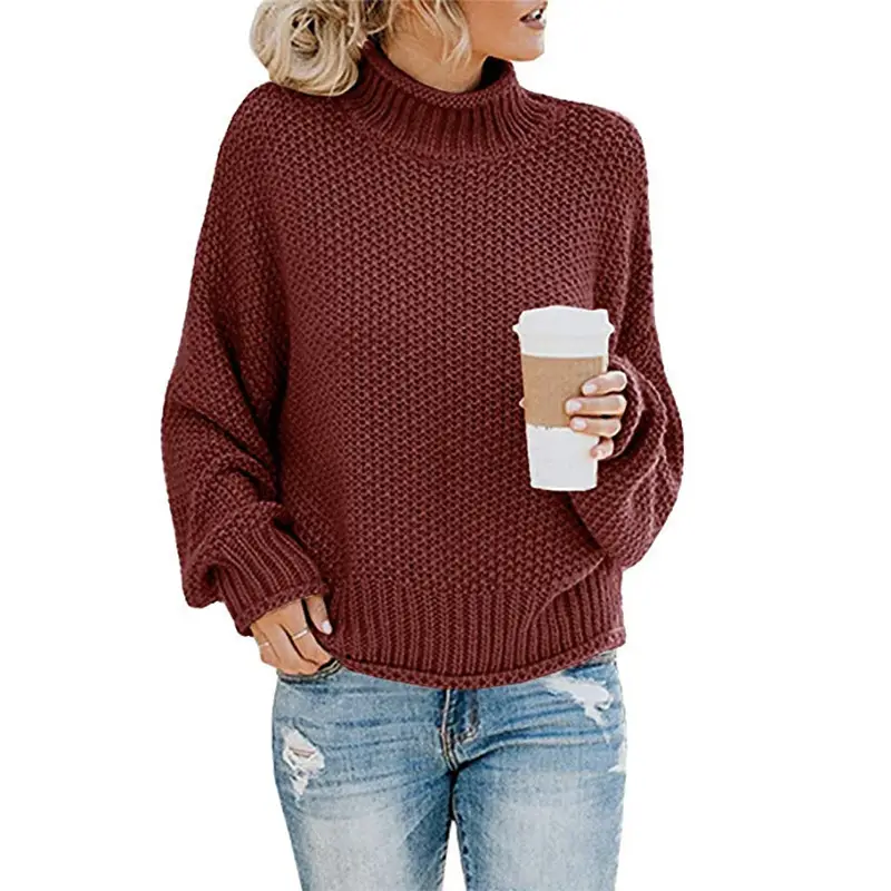 Orange Thick-Line Turtleneck Sweater for Women - Image 16