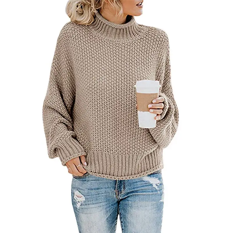 Orange Thick-Line Turtleneck Sweater for Women - Image 19