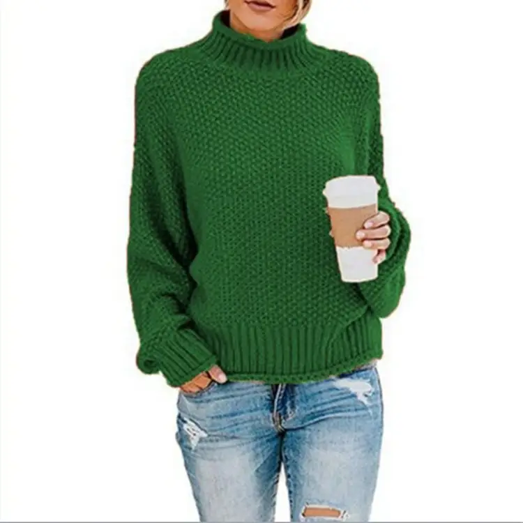 Orange Thick-Line Turtleneck Sweater for Women - Image 12