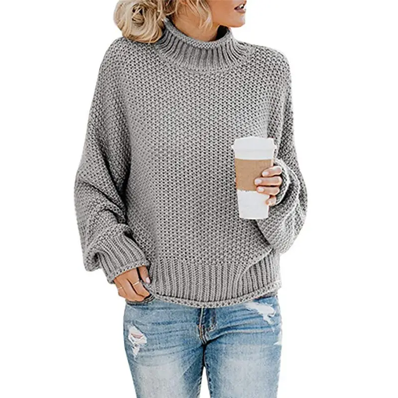 Orange Thick-Line Turtleneck Sweater for Women - Image 3
